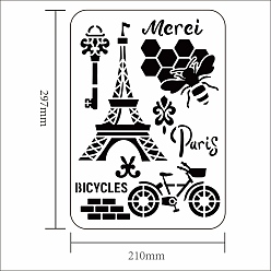 Эйфелева Башня Большие пластиковые многоразовые шаблоны трафаретов для рисования, для росписи по скрапбуку ткань плитка напольная мебель дерево, прямоугольные, паттерн Эйфелевой башни, 297x210 мм