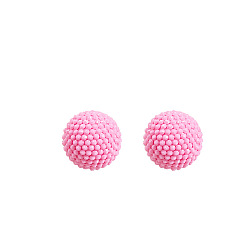 E3669/Pink Ball 925 Silver Heart-shaped Stud Earrings - Minimalist Geometric Circle Earings, Cute and Stylish.