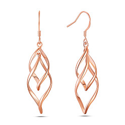 Rose Gold SHEGRACE Brass Dangle Earrings, with 925 Sterling Silver Pins, Leaf, Rose Gold, 48x12mm