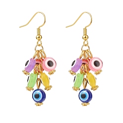 Colorful Resin Evil Eye Cluster Dangle Earrings, Gold Plated Brass Jewelry for Women, Colorful, 50mm, Pin: 0.7mm