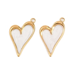 Белый 304 нержавеющей стальной эмали подвески, сердце прелести, ионное покрытие (ip), реальный 18 k позолоченный, белые, 25x14x2.5 мм, отверстие : 1.6 мм