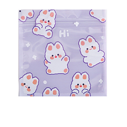 Кролик Пластиковые термосвариваемые пакеты для закусок с застежкой-молнией, квадратные мешочки для конфет с печеньем, для выпечки печенья фасовочные пакеты, Картина кролика, 135x135 мм