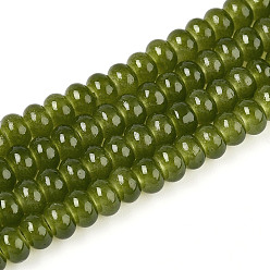 Светло-зеленый Коричневый Имитация нефритовые четки стекла, прозрачные бусины-рондели, окрашенные в технике выпечки, оливковый, 6~6.5x3.5~4 мм, отверстие : 1.2 мм, около 185~193 шт / нитка, 29.92~31.10 дюйм (76~79 см)