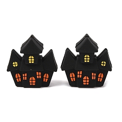 Haus Halloween-Silikon-Fokalperlen, Spukhaus, 28x28x15 mm, Bohrung: 3 mm