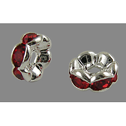 Светло-сиамский Латунь марки А горный хрусталь Spacer бисер, волнистый край, рондель, без никеля , серебряные, Light Siam, 12x4 мм, отверстие : 2.5 мм