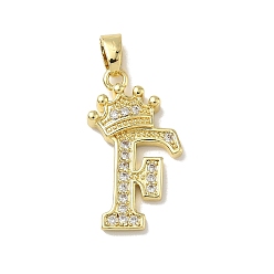 Letter F Латунные микро проложить кубического циркония подвески, без кадмия и без свинца, реальный 18 k позолоченный, Буква F, 25.5x14.5x4 мм, отверстие : 5.5x3 мм