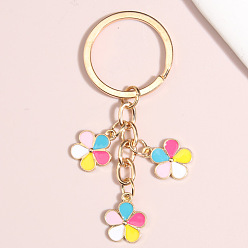 Colorful Cute Flower Keychains, Alloy Enamel Pendant Keychains, with Iron Findings, Colorful, 8.5x3cm
