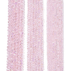 Pink Стеклянные бусины с гальваническим покрытием , с покрытием AB цвета, граненые, рондель, розовые, 6x5 мм, отверстие : 1 мм, около 80~85 шт / нитка, 38~40 см