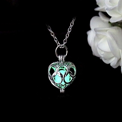 Turquoise Luminous Hollow Alloy Heart Pendants Necklace, Turquoise, 8.27~19.69 inch(21~50cm)