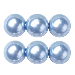 Light Sky Blue Eco-Friendly Dyed Glass Pearl Round Beads Strands, Grade A, Cotton Cord Threaded, Light Sky Blue, 4~4.5mm, Hole: 0.7~1.1mm, about 104pcs/strand, 15 inch