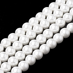 White Shell Pearl Beads Strands, Round, White, 6~6.5mm, Hole: 0.8mm, about 69pcs/strand, 16.5 inch