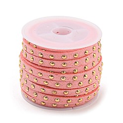 Pink Шнуры из искусственной замши, с заклепкой из золотого тона, для панк-рок ювелирных изделий, розовые, 5x2.5 мм, около 5.46 ярдов (5 м) / рулон