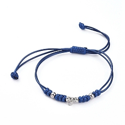 Marine Blue Braided Bead Bracelets, with Waxed Polyester Cord, Tibetan Style Alloy Tube Bails and 304 Stainless Steel Beads, Antique Silver & Stainless Steel Color, Marine Blue, 1 inch~4-3/8 inch((2.6~11cm)