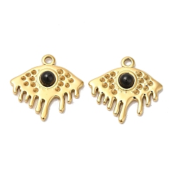Black Agate Ion Plating(IP) 316 Stainless Steel Melting Eye Pendant Rhinestone Settings, with Natural Black Agate, Real 24K Gold Plated, Fit for 1mm Rhinestone, 19x20x4mm, Hole: 1.6mm