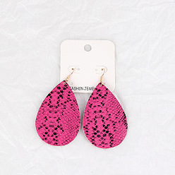 Red snake skin pattern Leather Double-sided Embossed Drop-shaped Earrings for Fashionable and Personalized Look
