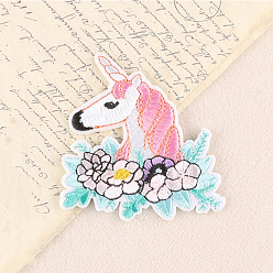 Pink Computerized Embroidery Unicorn Iron on Cloth Patches, Chenille Appliques, Costume Accessories, Sewing Craft Decoration, Pink, 75x71mm