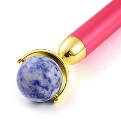 Hot Pink Natural Sodalite Massage Tool Skin Care, Facial Rollers, with Plastic Findings, Hot Pink, 156x30~31x16~26mm