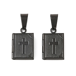 Черный 316 подвески из нержавеющей стали Locket, книга с крестиком-подвеской, с 304 защелкой из нержавеющей стали на поручнях, долговечный, ионное покрытие (ip), чёрные, 17x11.5x3 мм, отверстие : 7x4 мм, внутренний диаметр: 9.5x6.5 мм