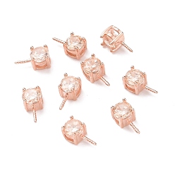 Champagne Gold 925 Sterling Silver Peg Bails, with Cubic Zirconia, Square, Rose Gold, Champagne Gold, 9x4x4.5mm, Hole: 2.5x1.5mm, Pin: 0.6mm