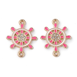 Hot Pink Alloy Enamel Connector Charms, Helm Links with Crystal Rhinestone, Light Gold, Cadmium Free & Nickel Free & Lead Free, Hot Pink, 22x16.8x1.7mm, Hole: 1.2mm