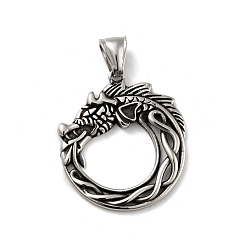 Antique Silver 304 Stainless Steel Pendants, Dragon, Antique Silver, 34.5x30.5x3mm, Hole: 4x8mm