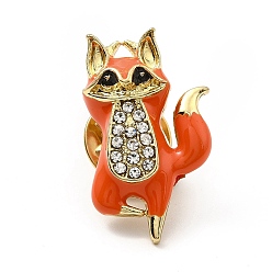 Orange Red Fox Enamel Pin with Rhinestone, Golden Alloy Creative Badge for Backpack Clothes, Orange Red, 27x16x7.5mm, Pin: 1.2mm