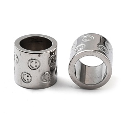 Stainless Steel Color 201 Stainless Steel Beads, Large Hole Beads, Column with Smiling Face, Stainless Steel Color, 11x12mm, Hole: 8.5mm