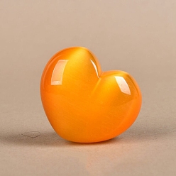 Orange Cat Eye Display Decoration, No Hole Heart Beads for Home Decoration, Orange, 25x30x15mm