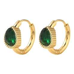 Зеленый Серьги из 304 нержавеющей стали, ионное покрытие (ip), слеза, золотые, зелёные, 16.5x18.5x8 мм