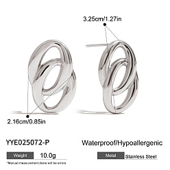 Серебро 304 серьги-пусеты овальной формы из нержавеющей стали, серебряные, 32x20 мм