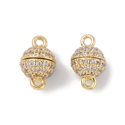 Настоящее золото 18K Реечное покрытие латунь micro pave кубический цирконий магнитные застежки с петлями, долговечный, без свинца и без кадмия, круглые, реальный 18 k позолоченный, 10x6x6 мм, отверстие : 0.9 мм