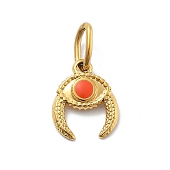 Оранжевый 304 нержавеющей стальной эмали подвески, с целью перехода в кольце, Очарование глаз, ионное покрытие (ip), реальный 14 k позолоченный, оранжевые, 12x9x1.5 мм, отверстие : 4x2.5 мм