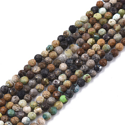 Natural Turquoise Natural Green Turquoise Beads Strands, Round, Grade A, Faceted(32 Facets), 2~2.5mm, Hole: 0.5mm, about 168~212pcs/strand, 15.35~15.75 inch(39~40cm)