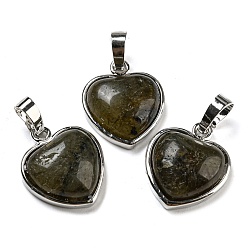 Labradorite Natural Labradorite Pendants, Heart Charms with Platinum Plated Brass Snap on Bails, 20.5x17.5x7mm, Hole: 4x8mm