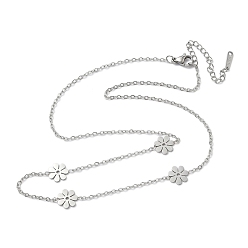 Цветок 304 ожерелья из звеньевой цепи из нержавеющей стали для женщин и мужчин, цвет нержавеющей стали, не тускнеет, цветок, 17.36 дюйм (44.1 см), Цветок: 8.5x12.5x1 мм