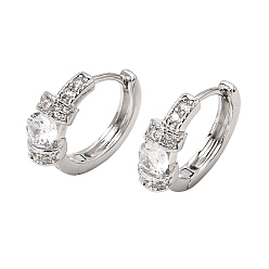 Plaqué Platine Véritable Micro cuivres ouvrent zircons boucles d'oreilles, ronde, Platine plaqué, 14.5x5x17.5mm