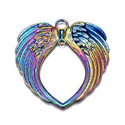 Rainbow Color Rainbow Color Alloy Links, Cadmium Free & Nickel Free & Lead Free, Wing, 69x65.5x3mm, Hole: 6.5mm & 3mm