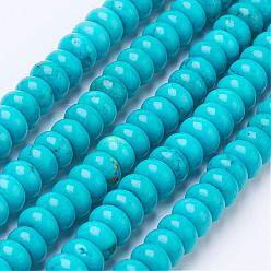 Turquoise Brins de perles de magnésite naturelle, teint, rondelle, turquoise, 6x3.5mm, Trou: 1mm, Environ 105 pcs/chapelet, 15.7 pouce