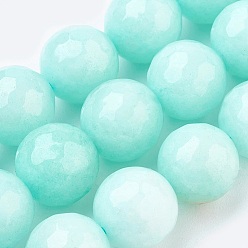 Aquamarine Natural Malaysia Jade Beads Strands, Dyed, Faceted, Round, Aquamarine, 10mm, Hole: 1.2mm, about 37pcs/strand, 14.9 inch