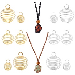 Mixed Color SUNNYCLUE 32Pcs 8 Style Iron Wire Pendants, Spiral Bead Cage Pendants, Round, with Necklace Cord Empty Stone Holder, Mixed Color, Pendant: 15~30x14~25mm, Hole: 4~6mm