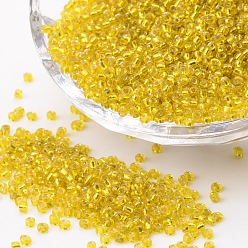 Yellow 6/0 Glass Seed Beads, Silver Lined Round Hole, Round, Yellow, 6/0, 4mm, Hole: 1.5mm, about 450pcs/50g, 50g/bag, 18bags/2pound