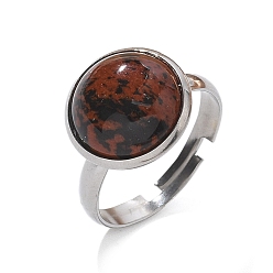 Красный Обсидиан Полукруглые перстни из натурального красного дерева и обсидиана, 304 регулируемые кольца из нержавеющей стали для женщин, круглый : 14 мм, размер США 7 1/4 (17.5 мм)