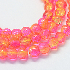 Deep Pink Baking Painted Transparent Crackle Glass Round Bead Strands, Deep Pink, 8.5~9mm, Hole: 1.5mm, about 105pcs/strand, 31.8 inch