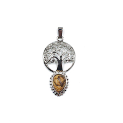 Picture Jasper Natural Picture Jasper Teardrop Pendants, Tree of Life Charms with Platinum Plated Metal Findings, 49x26mm