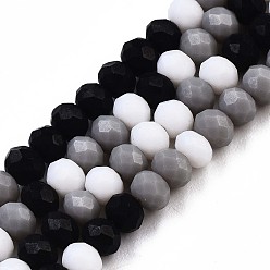 Black Opaque Glass Beads Strands, Imitation Jade Glass, Faceted Rondelle, Black, 3.5x3mm, Hole: 0.8mm, about 132pcs/strand, 14.84''(37.7cm)