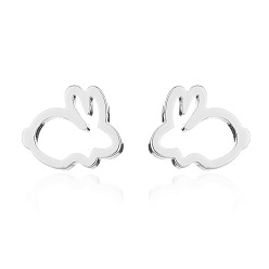 Stainless Steel Color 304 Stainless Steel Hollow Out Rabbit Stud Earrings for Women, Stainless Steel Color, 60x70mm