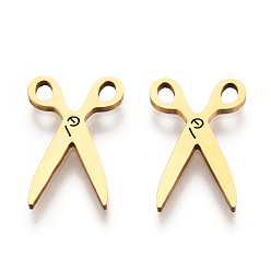 Real 18K Gold Plated 201 Stainless Steel Pendants, Scissors Charm, Real 18K Gold Plated, 16x10x1mm, Hole: 1.6mm