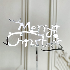 Silver Acrylic Mirror Cake Toppers, Cake Inserted Cards, Christmas Themed Decorations, Word Merry Christmas, Silver, 145x1.8mm