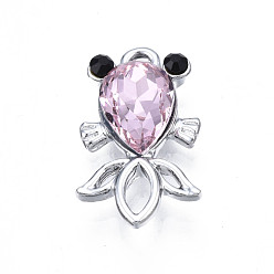 Розовый Талисман из сплава, со стразами, без кадмия и без свинца, золотая рыбка, светло-розовый, 20x11.5x4.5 мм, отверстие : 1.8 мм