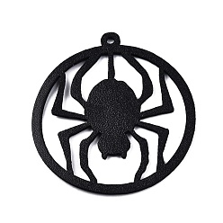 Spider Halloween Theme Imitation Leather Pendants, Flat Round, Black, Spider Pattern, 51~52x47x1mm, Hole: 2mm